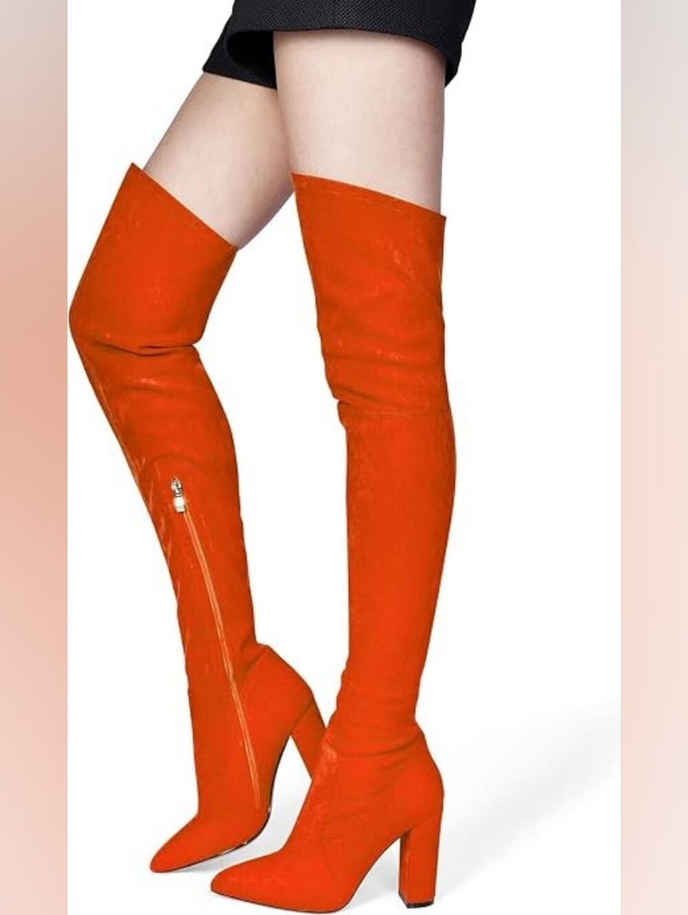 Luxe Orange Suede Look Over-The-Knee Heeled Boots